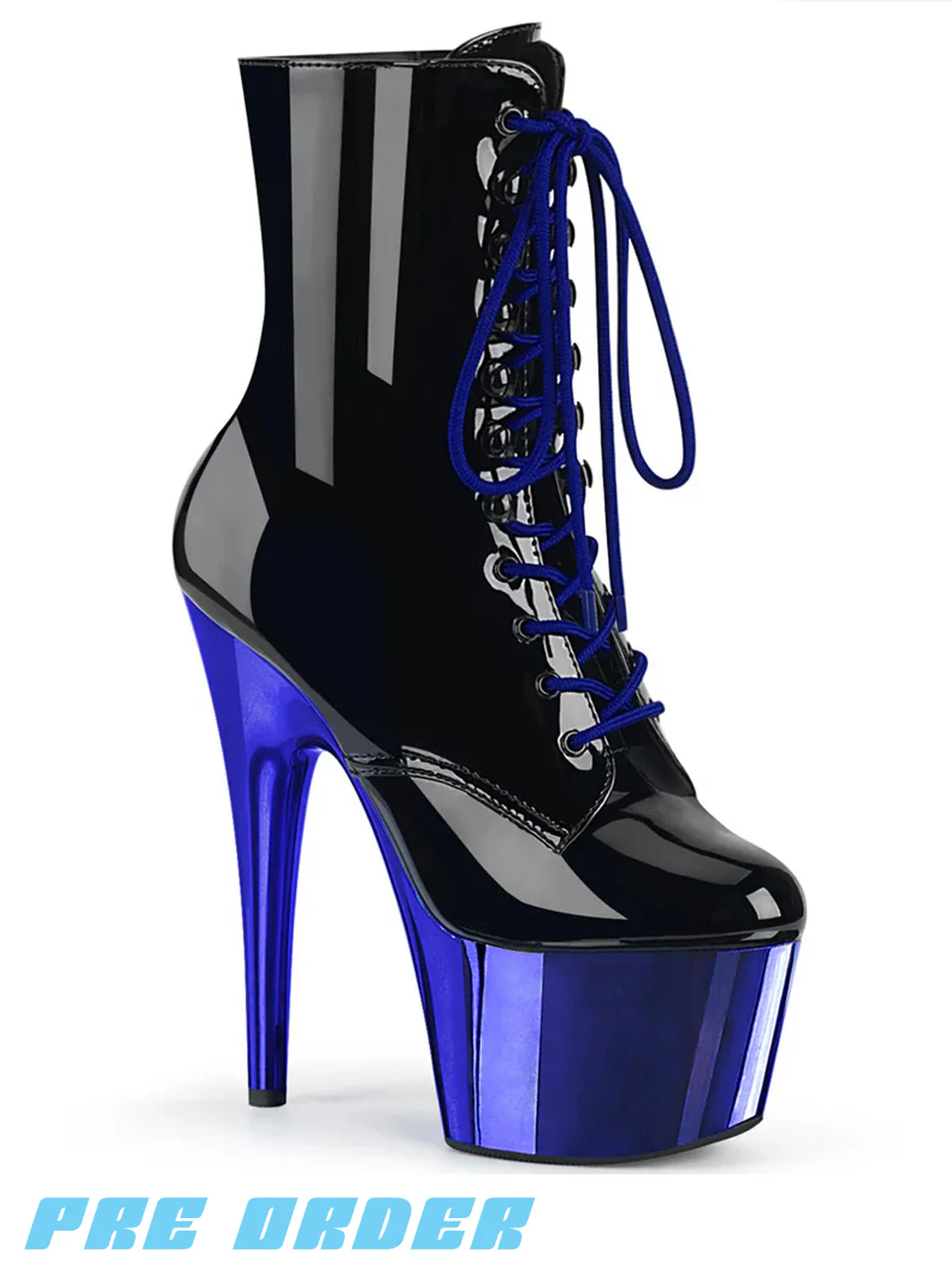 ADORE-1020 - BLACK PATENT & BLUE CHROME ✰ PRE ORDER ✰