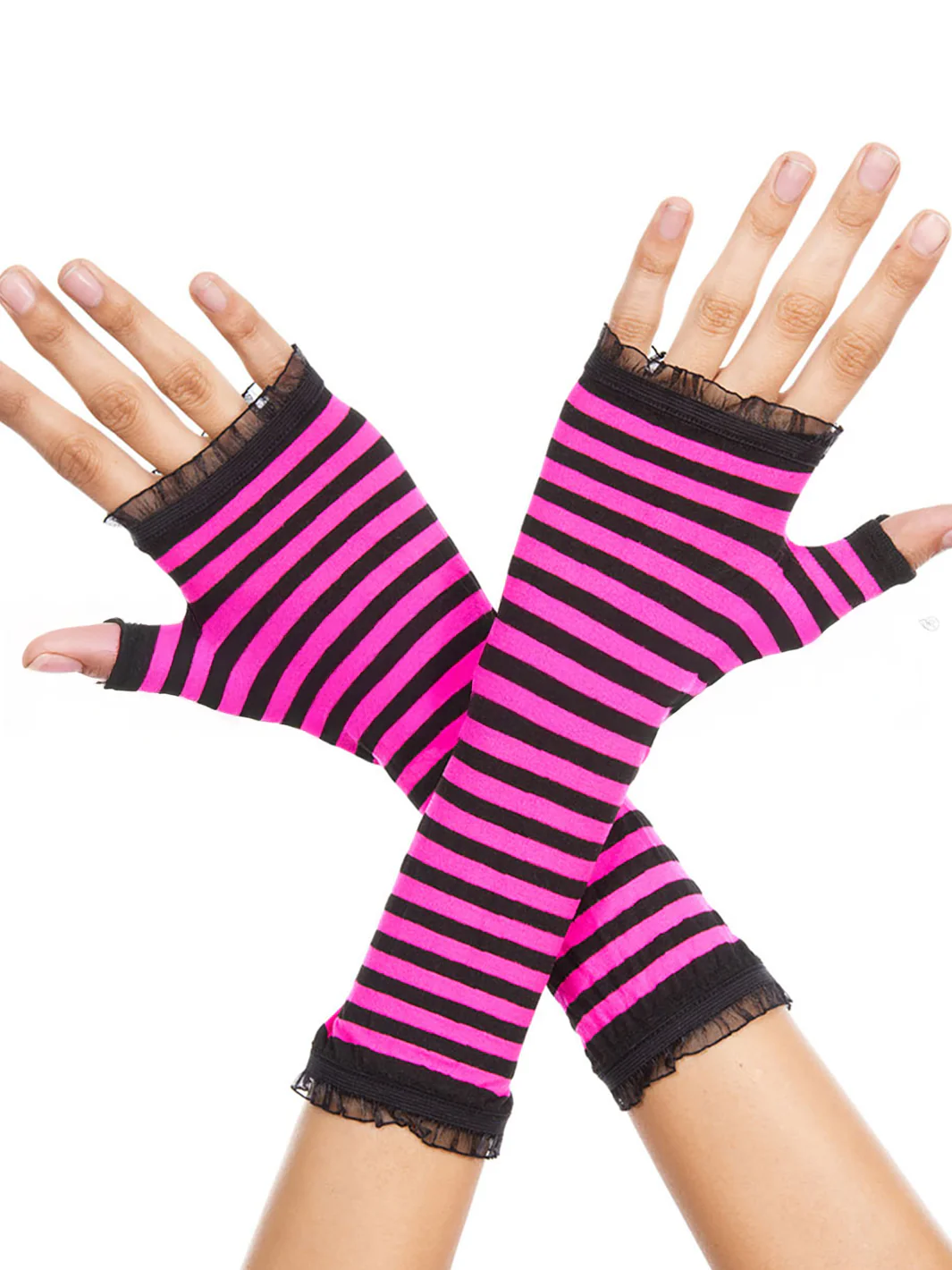 ARM WARMERS - BLACK LACE & PINK