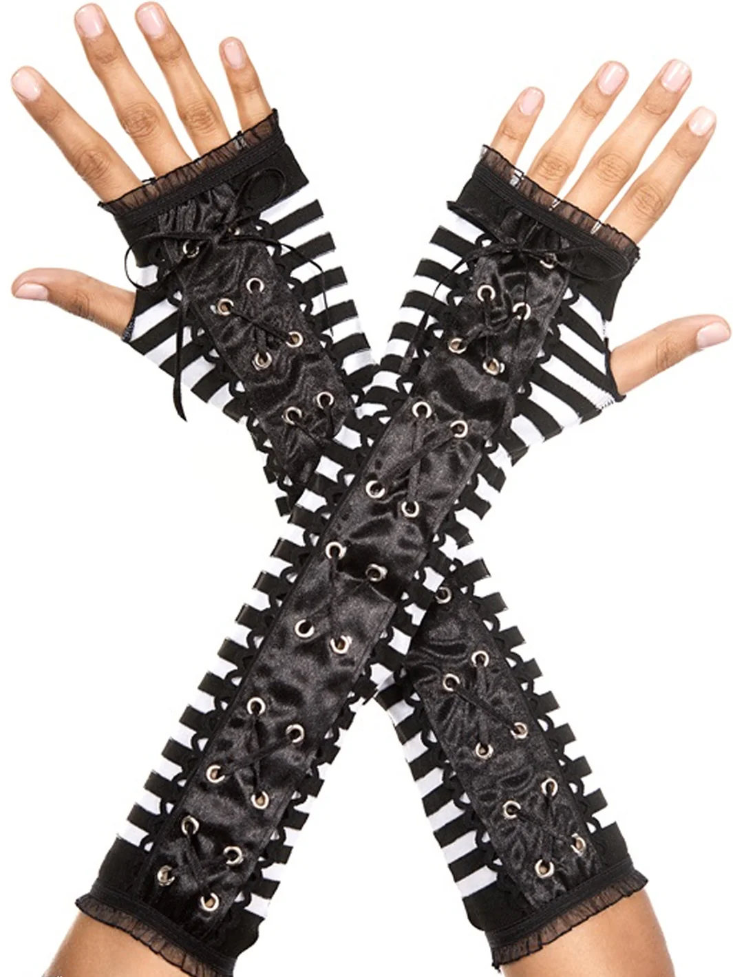 ARM WARMERS - LACE UP BLACK & WHITE - Image 6