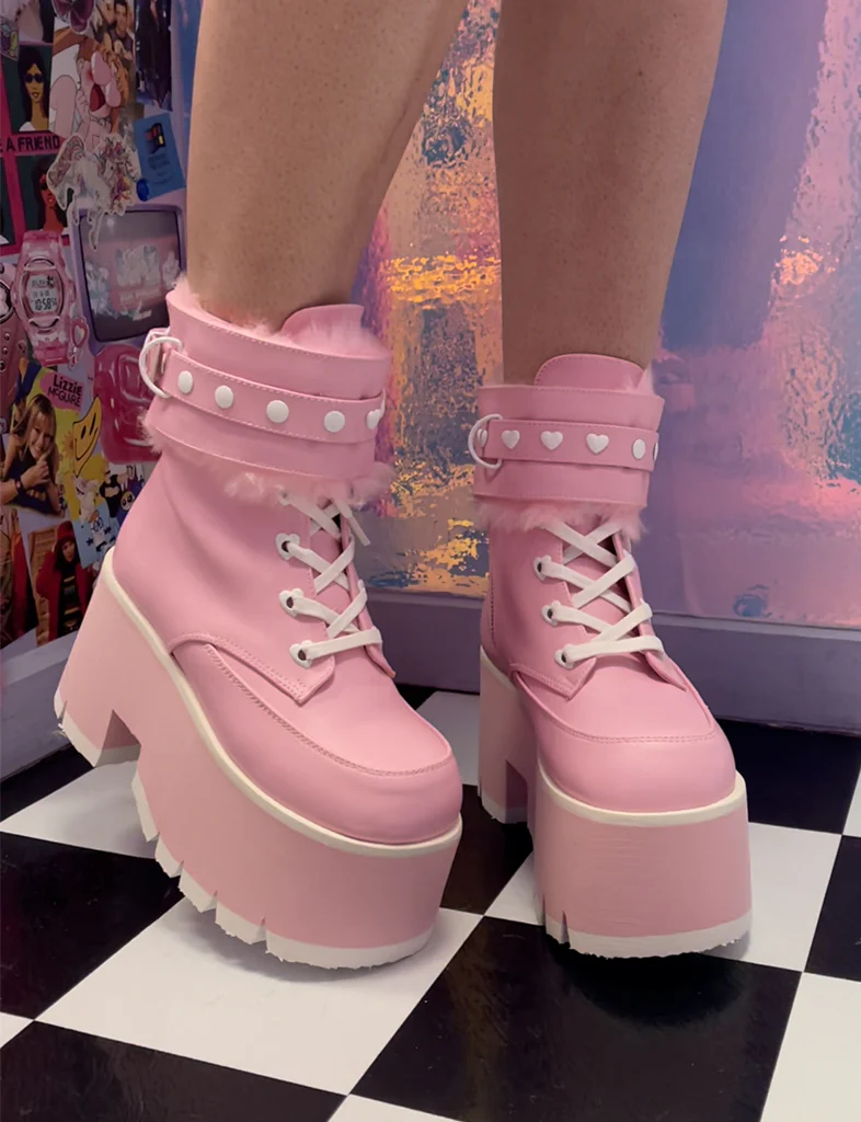 DEMONIA ASHES-57 BOOTS - PINK VEGAN LEATHER ✰ PRE ORDER ✰ - Image 2