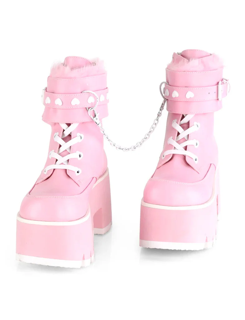 DEMONIA ASHES 57 PLATFORM BOOTS - PINK VEGAN LEATHER - Image 3