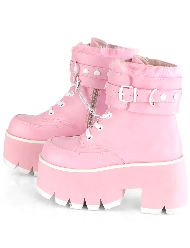 DEMONIA ASHES 57 PLATFORM BOOTS - PINK VEGAN LEATHER - Image 4