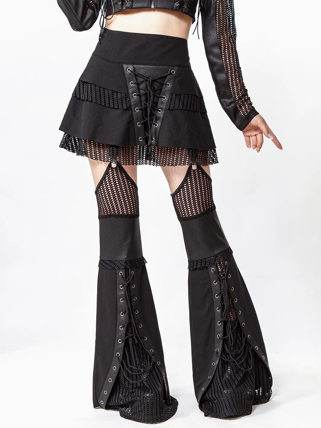 BLACK MIRROR FLARE SUSPENDER SKIRT - Image 2