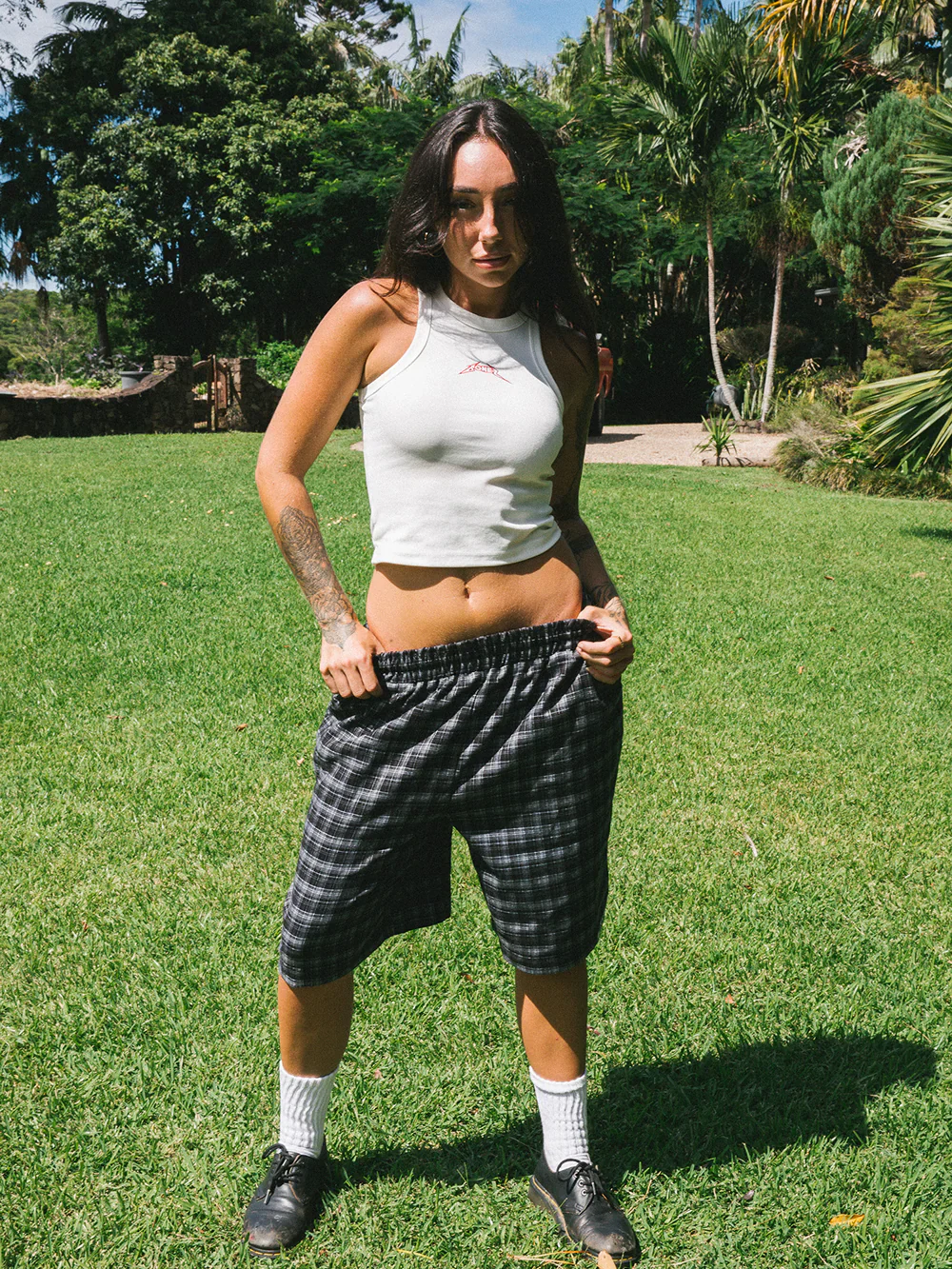 BONES PLAID SHORTS - BLACK/WHITE - Image 4