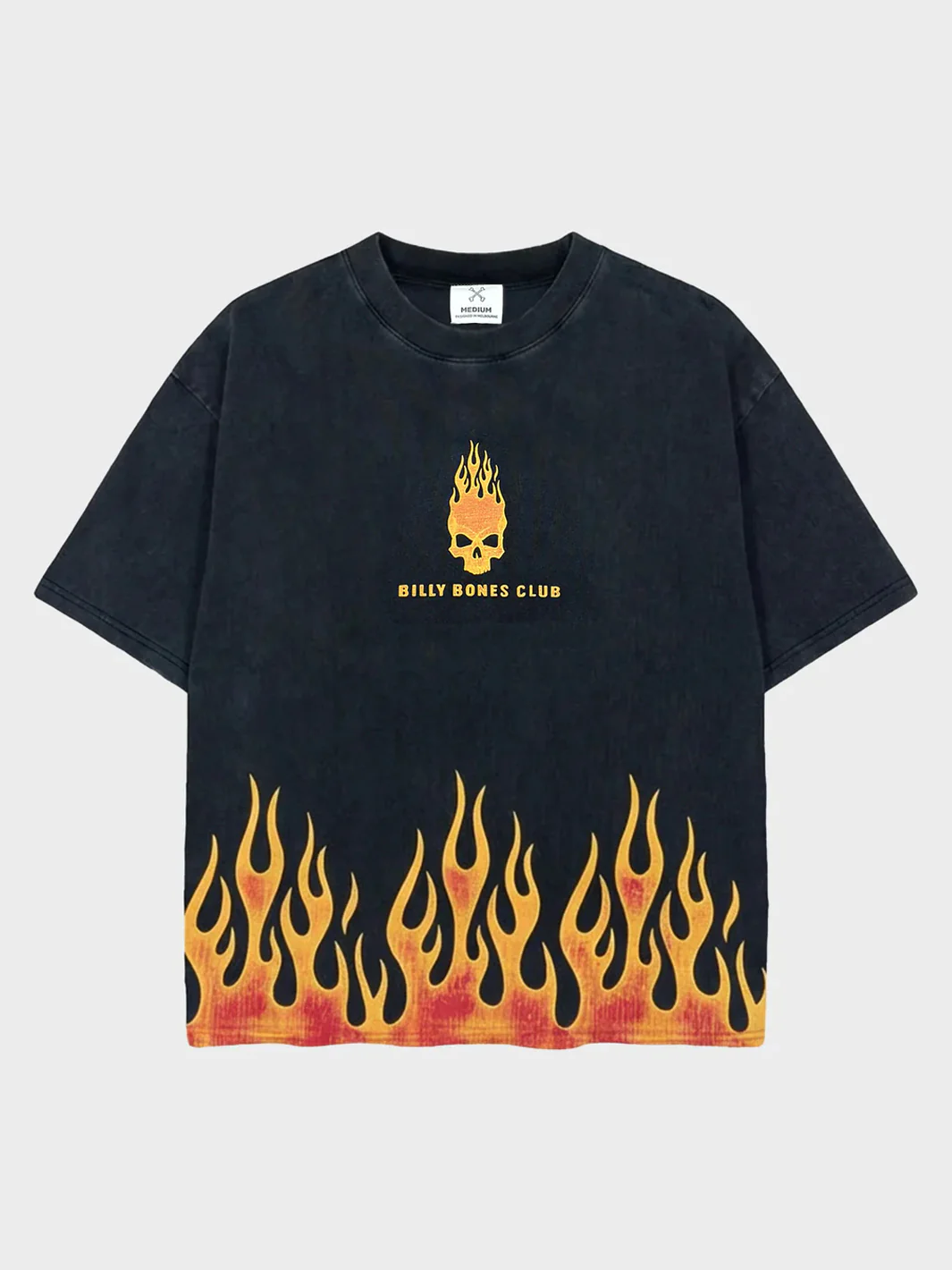 BURNING SKULL BOXY TEE - WASHED BLACK/FLAME - Image 2