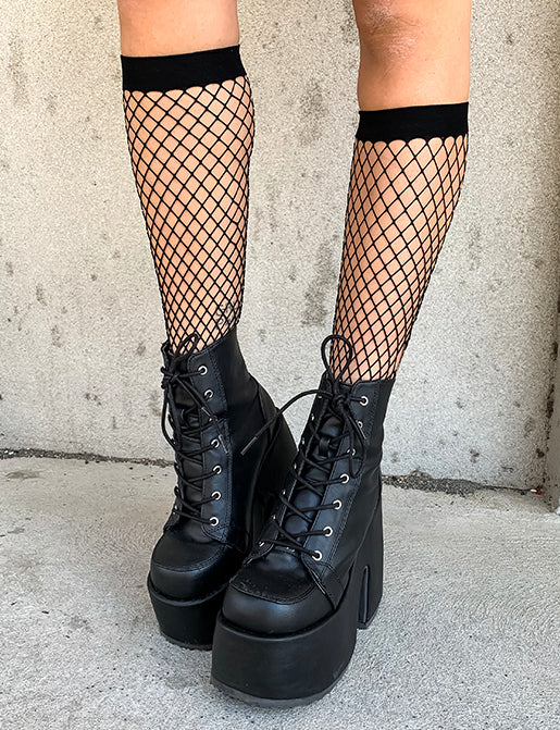 DEMONIA CAMEL 203 PLATFORM BOOTS - BLACK VEGAN LEATHER - Image 3