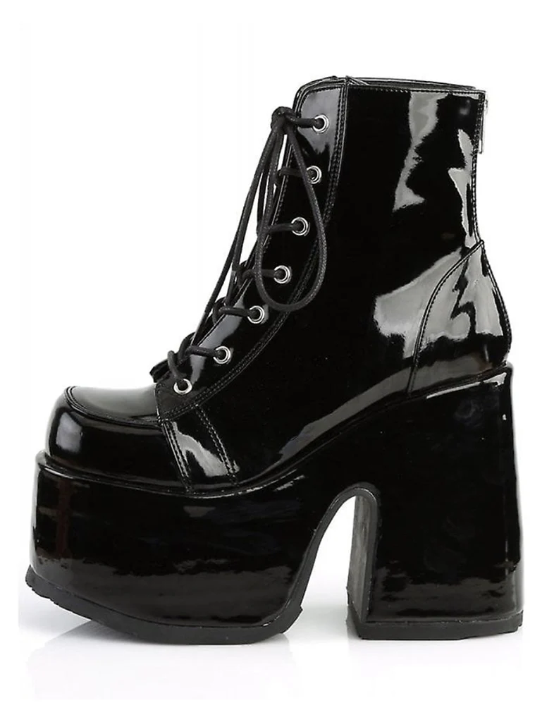 DEMONIA CAMEL 203 PLATFORM BOOTS - PATENT BLACK - Image 4