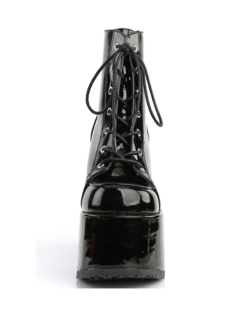 DEMONIA CAMEL 203 PLATFORM BOOTS - PATENT BLACK - Image 5