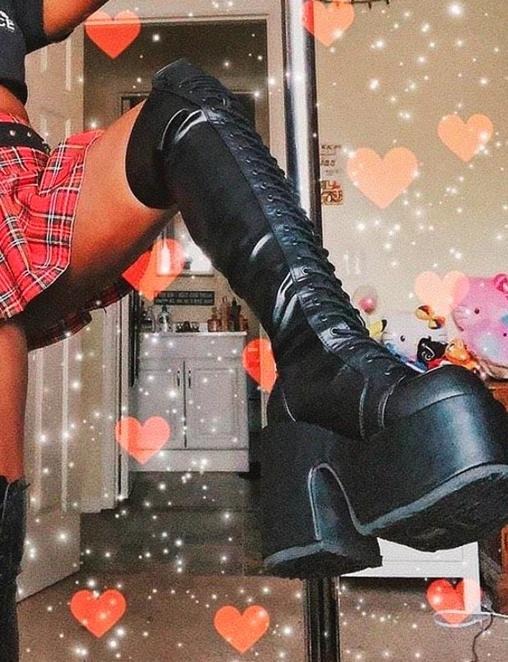 DEMONIA CAMEL 300 PLATFORM BOOTS - BLACK VEGAN LEATHER - Image 4