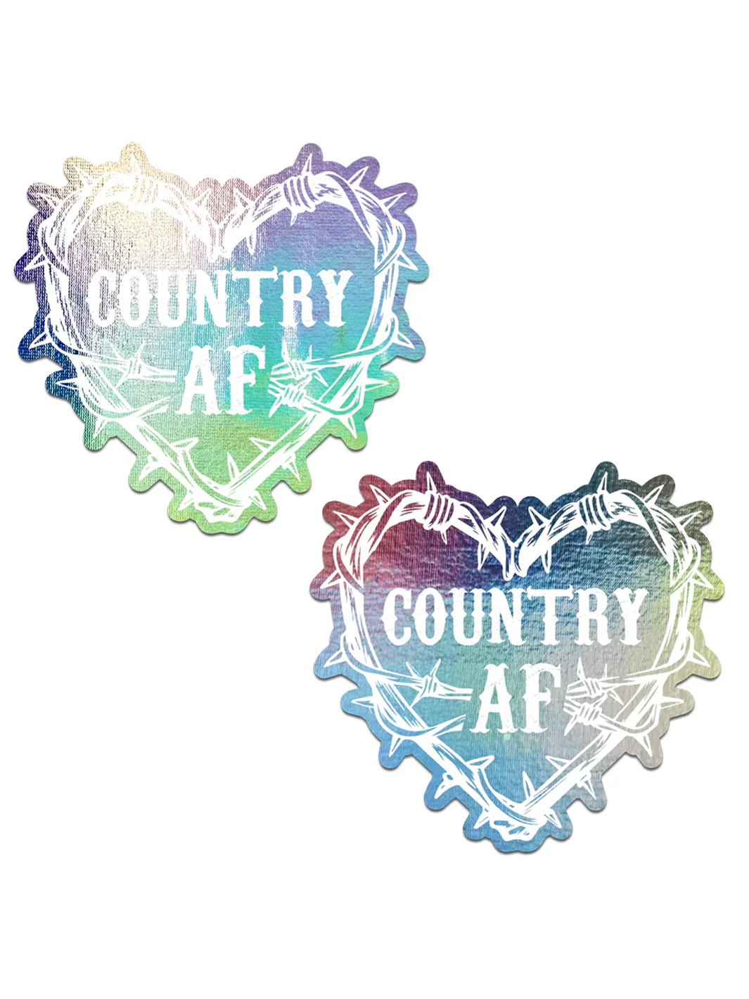 COUNTRY AF BARBED HEART NIPPLE PASTIES - HOLO