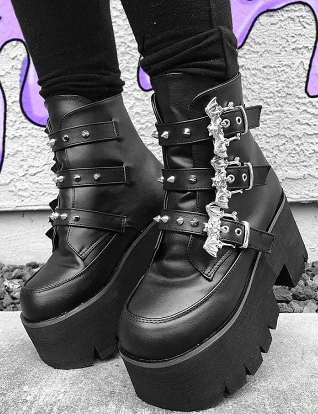 DEMONIA ASHES-55 - BLACK VEGAN LEATHER - Image 2