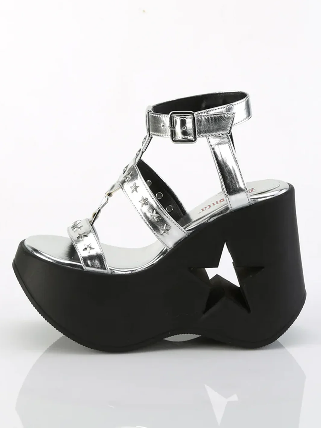 DEMONIA DYNAMITE-12 SANDALS - SILVER METALLIC VEGAN LEATHER - Image 3