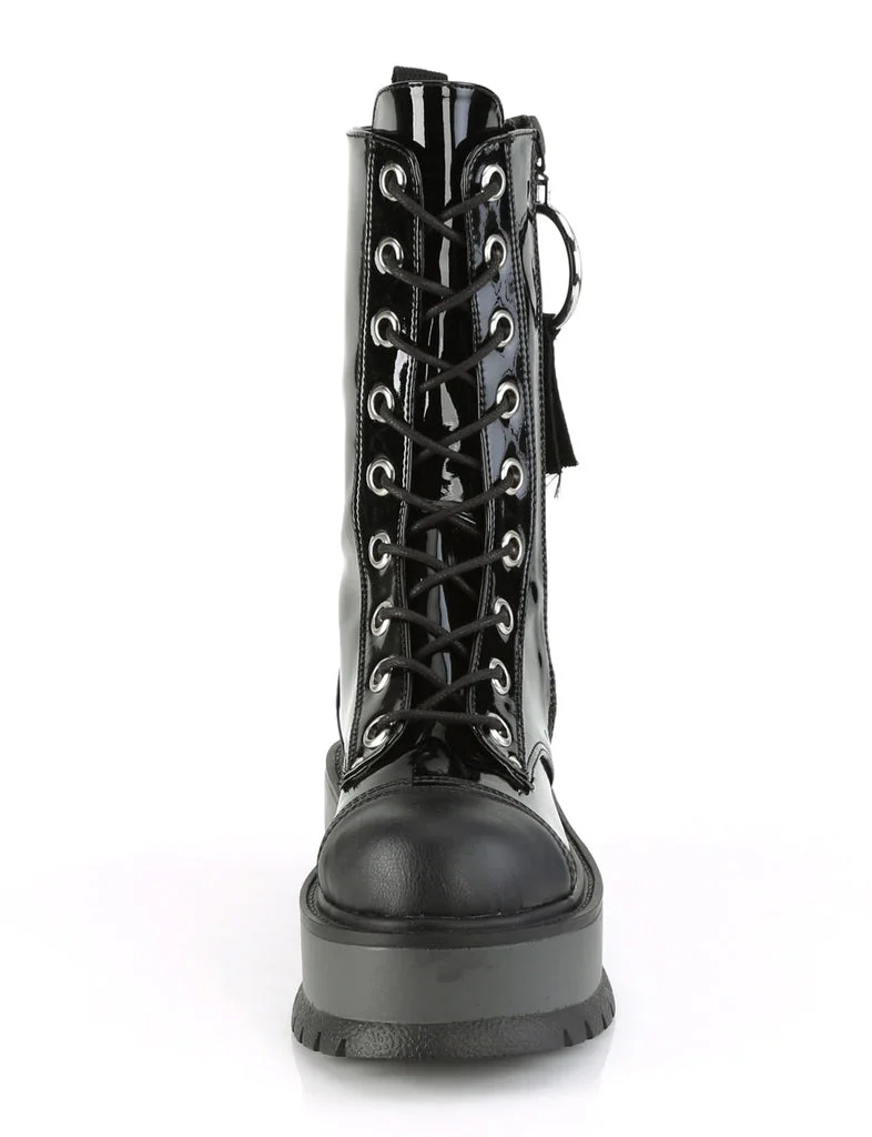 DEMONIA SLACKER-220 BOOTS - PATENT BLACK - Image 4