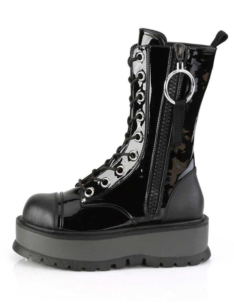 DEMONIA SLACKER-220 BOOTS - PATENT BLACK - Image 5