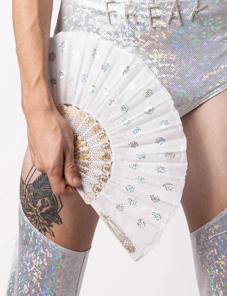 DOOF FAN - WHITE WITH SILVER SEQUIN