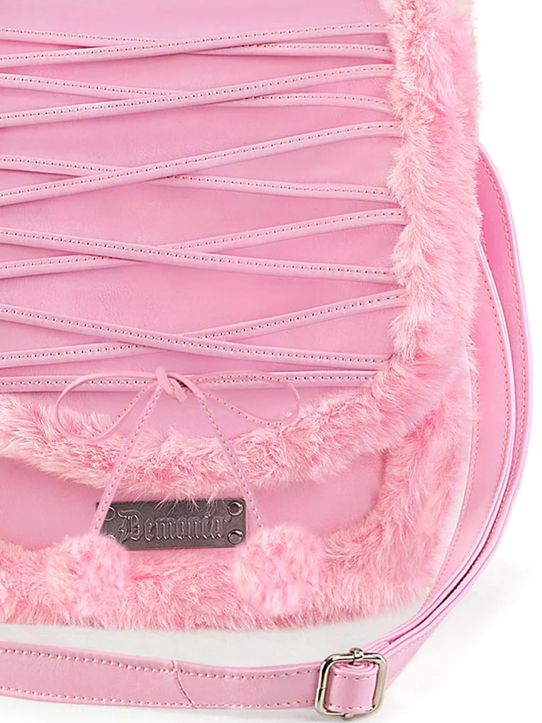 FAUX SUEDE & FUR CROSS BODY BAG - BABY PINK - Image 5