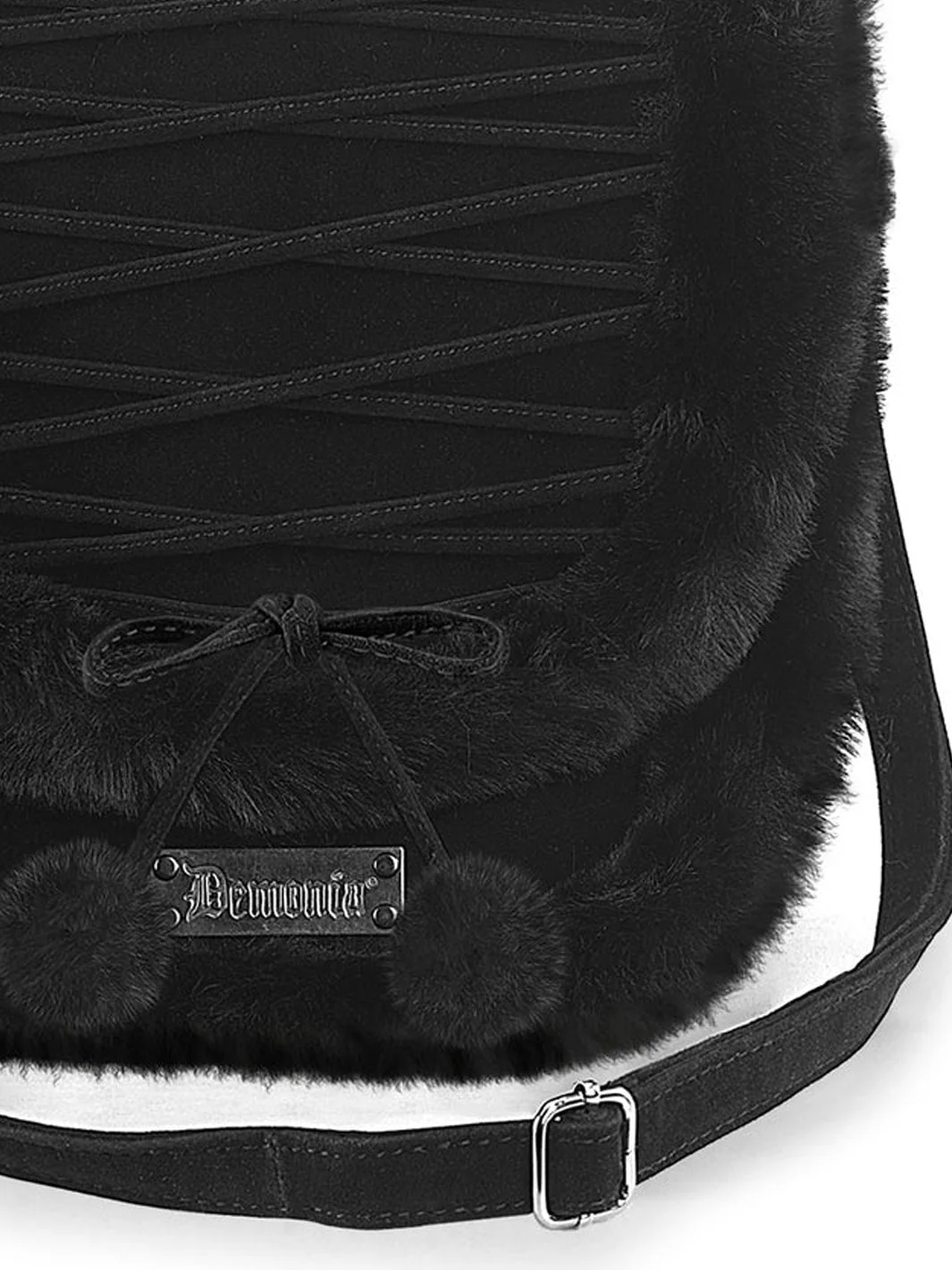 FAUX SUEDE & FUR CROSS BODY BAG - BLACK - Image 4