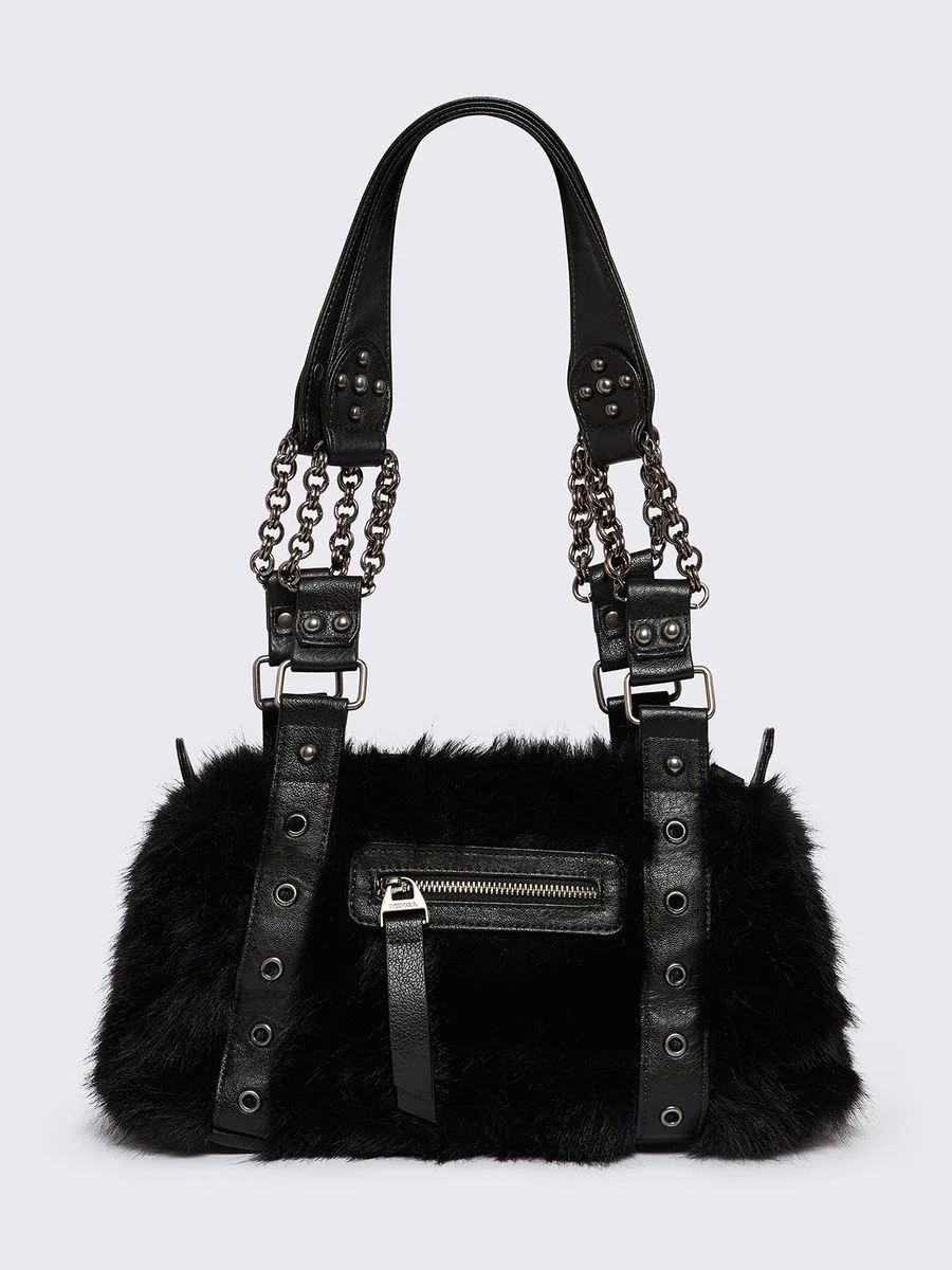 GIGI BLACK FURRY SHOULDER BAG - Image 3