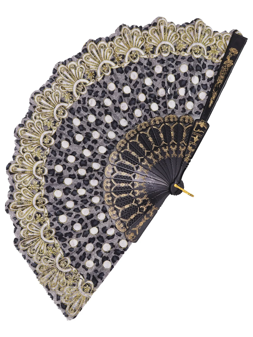 GILDED LEOPARD LACE FAN - GREY