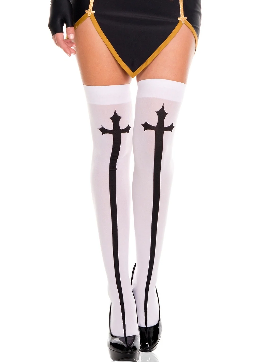 GOTHIC CROSS THIGH HIGH STOCKINGS -  WHITE