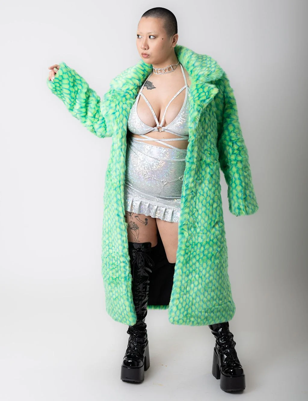 GREEN MERMAID FAUX FUR JACKET - LONG LENGTH ✰ MADE 4 U ✰ - Image 2