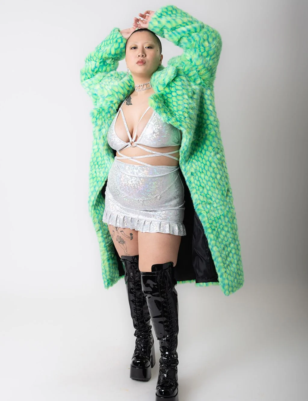 GREEN MERMAID FAUX FUR JACKET - LONG LENGTH ✰ MADE 4 U ✰ - Image 3