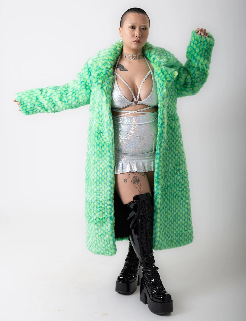 GREEN MERMAID FAUX FUR JACKET - LONG LENGTH ✰ MADE 4 U ✰ - Image 4
