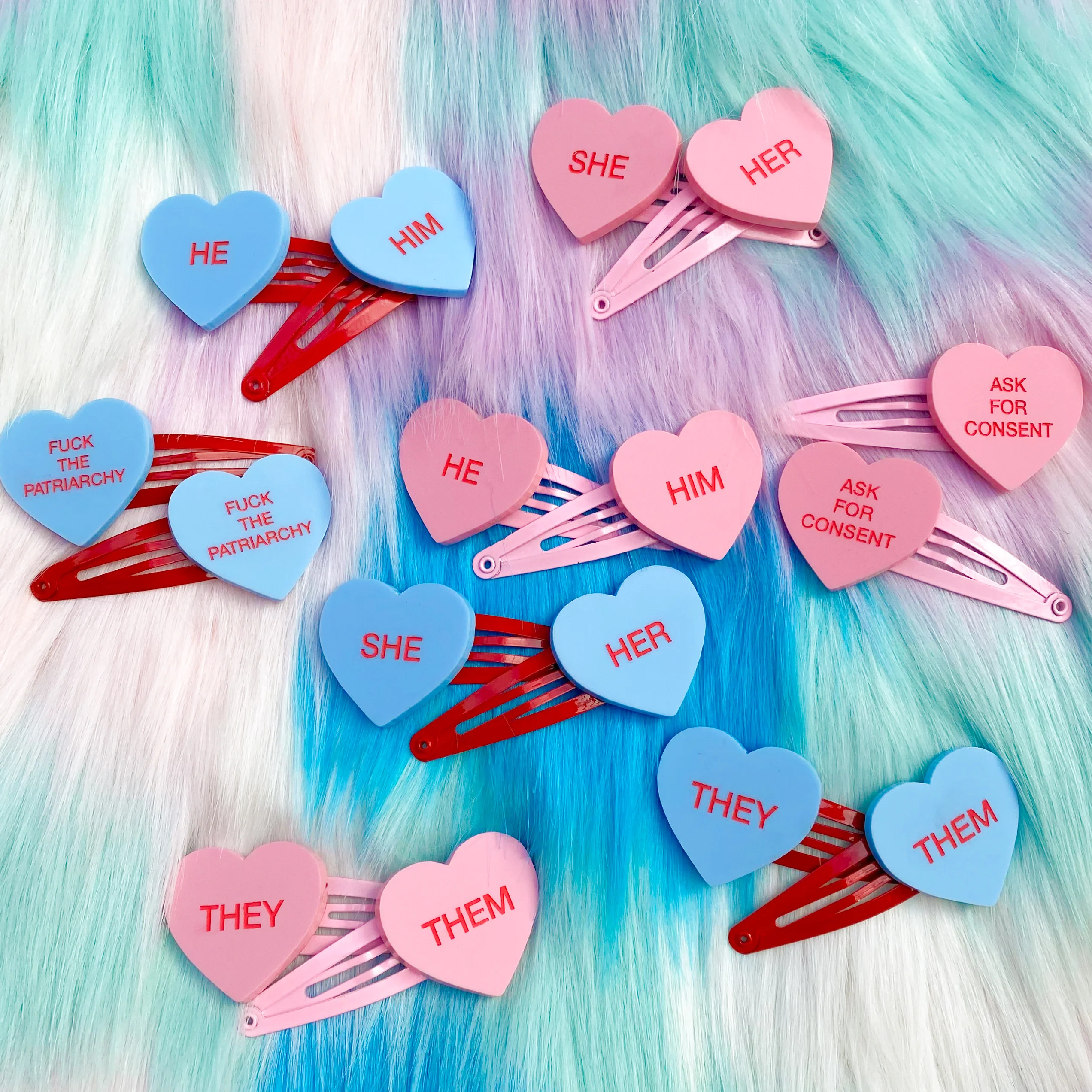 HE/HIM GENTLE REMINDER HAIR CLIPS - PINK - Image 2
