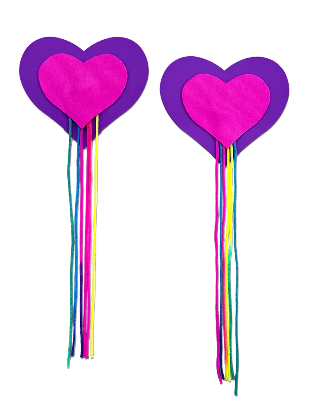 HEART TASSEL NIPPLE PASTIES - NEON RAINBOW