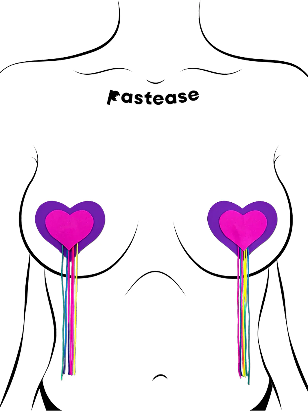 HEART TASSEL NIPPLE PASTIES - NEON RAINBOW - Image 2