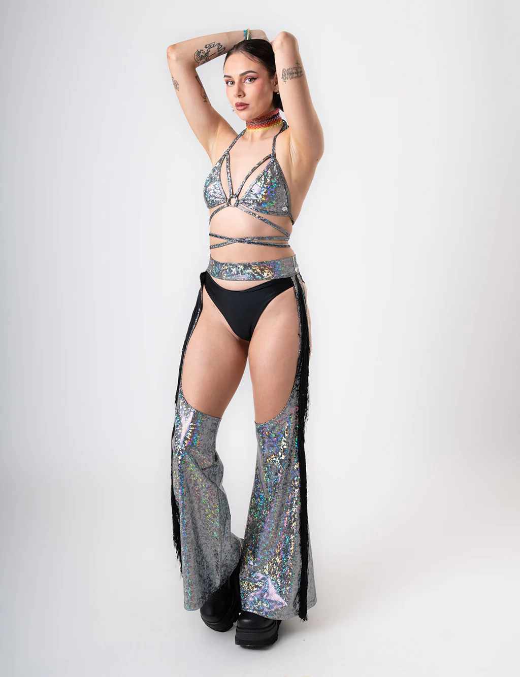HOLOGRAPHIC CHAPS - SILVER/BLACK - Image 2