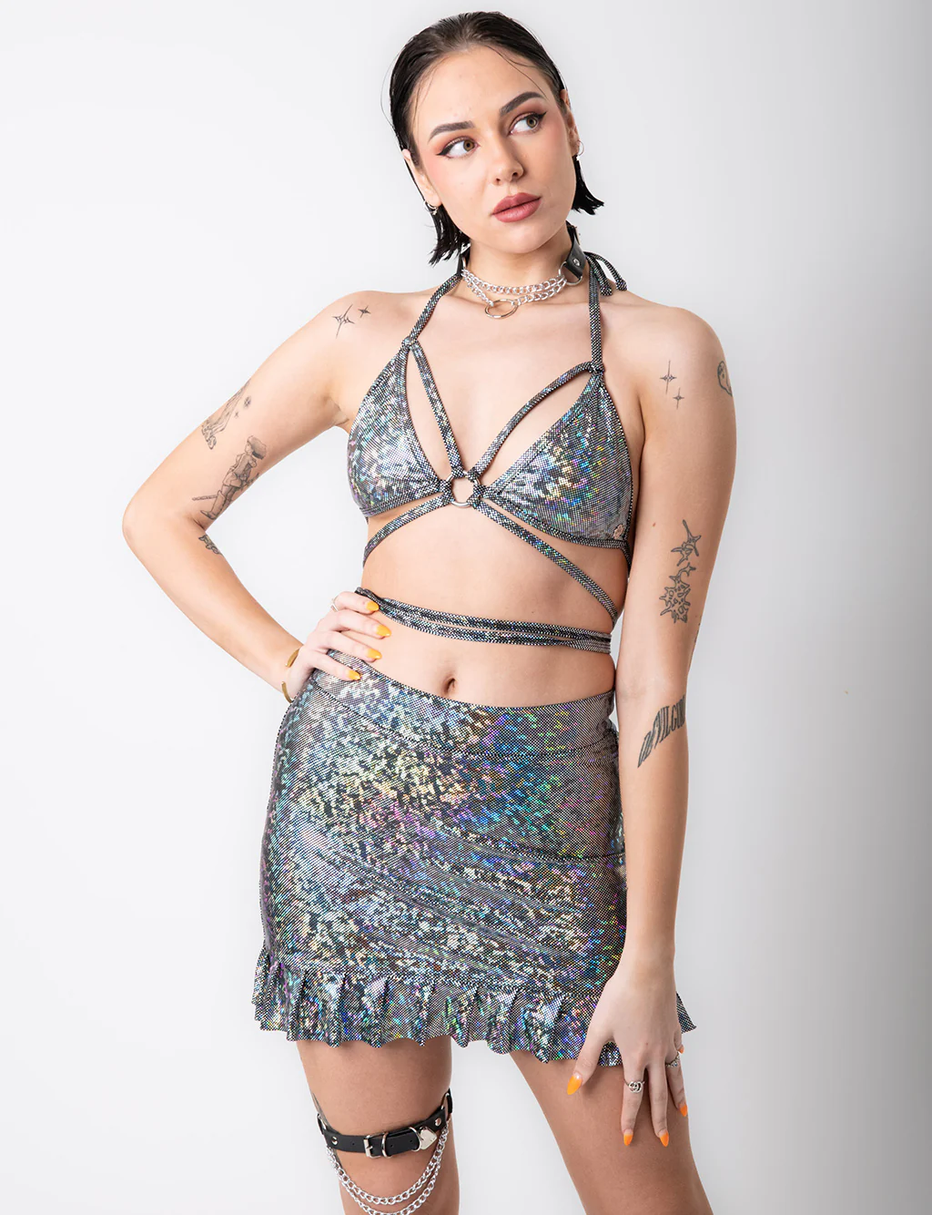 HOLOGRAPHIC FRILL SKIRT - SILVER DISCO BRAWL - Image 5