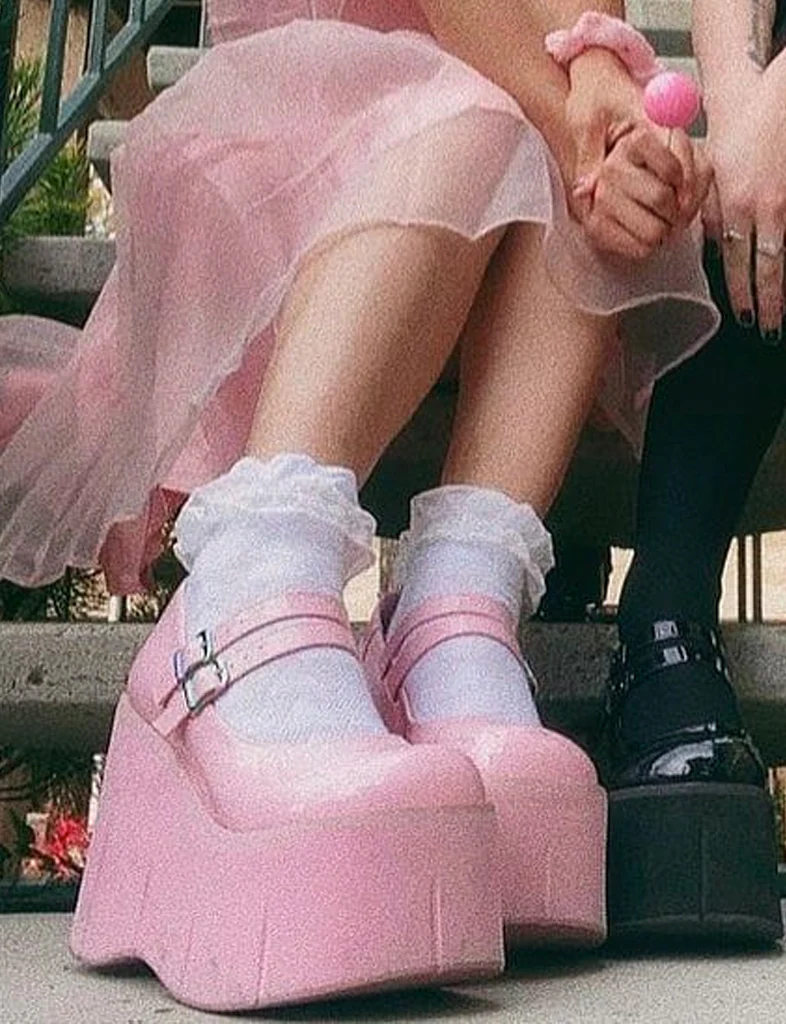 DEMONIA KERA-08 PLATFORM MARYJANES - BABY PINK HOLOGRAM - Image 3