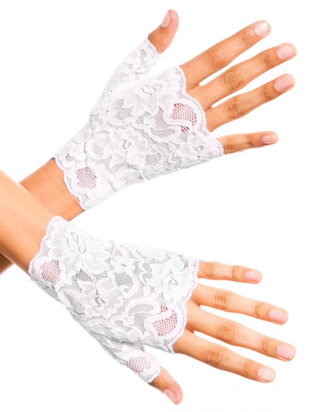 LACE FINGERLESS GLOVES - WHITE