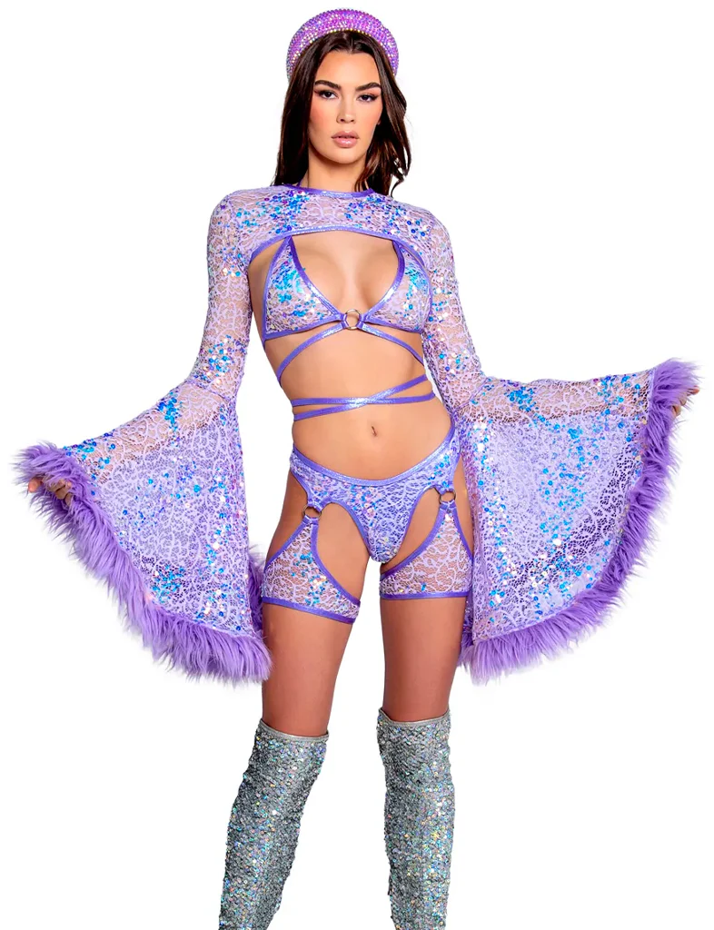LAVENDER SEQUIN CHAP SHORTS - Image 3