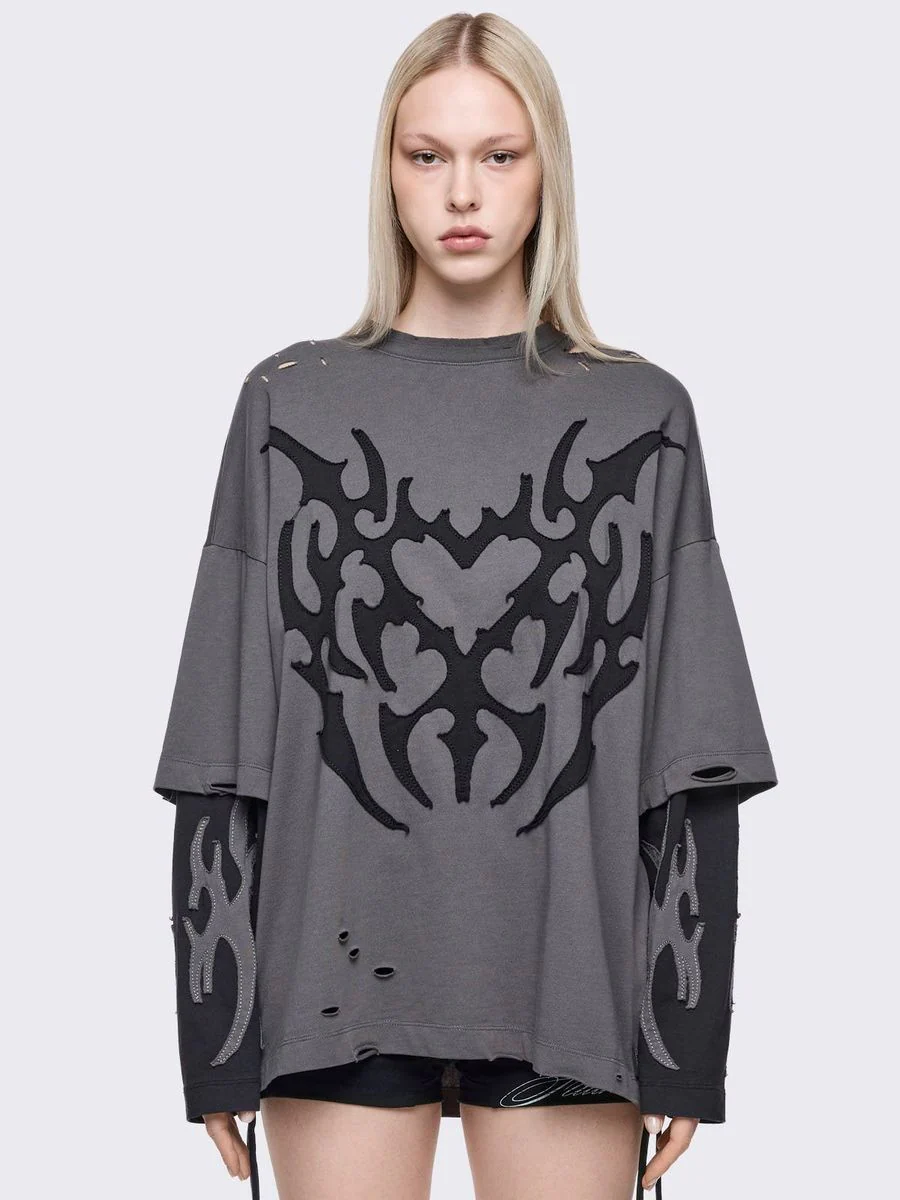 LUVX GREY LAYERED T-SHIRT