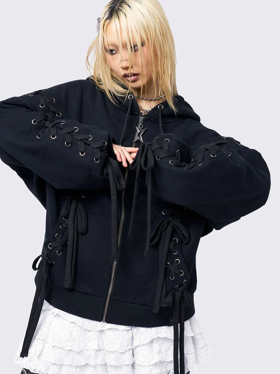 MIA BLACK ZIP UP HOODIE - Image 3