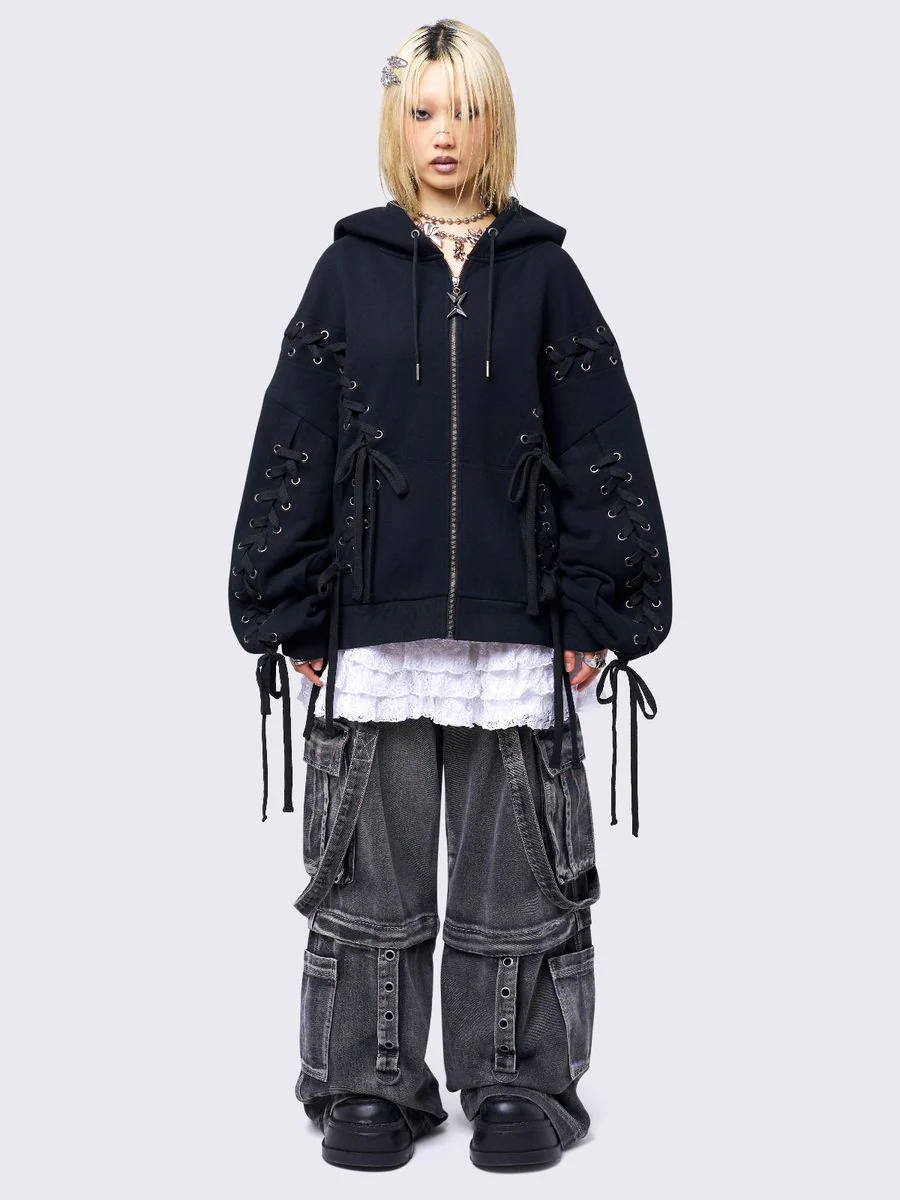 MIA BLACK ZIP UP HOODIE - Image 4