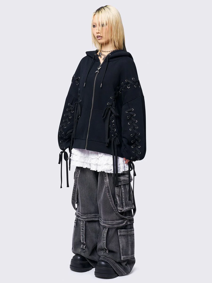 MIA BLACK ZIP UP HOODIE - Image 5