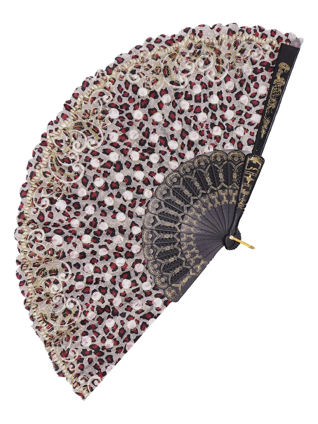 PEARL LEOPARD LACE FAN - RED