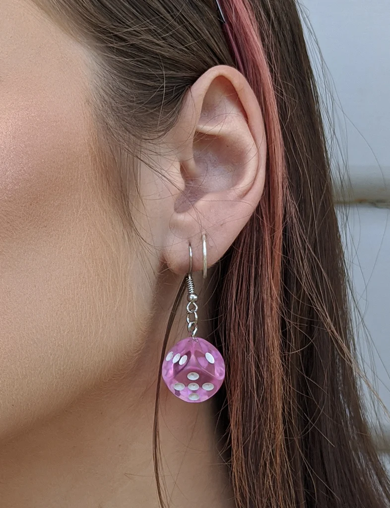 ROLLING DOUBLES DICE EARRINGS - PINK