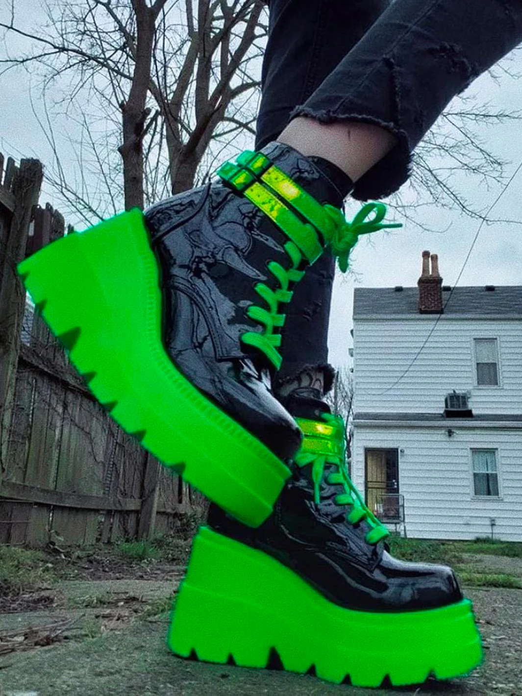 DEMONIA SHAKER-52 - BLACK PATENT UV NEON GREEN ✰ PRE ORDER ✰ - Image 3