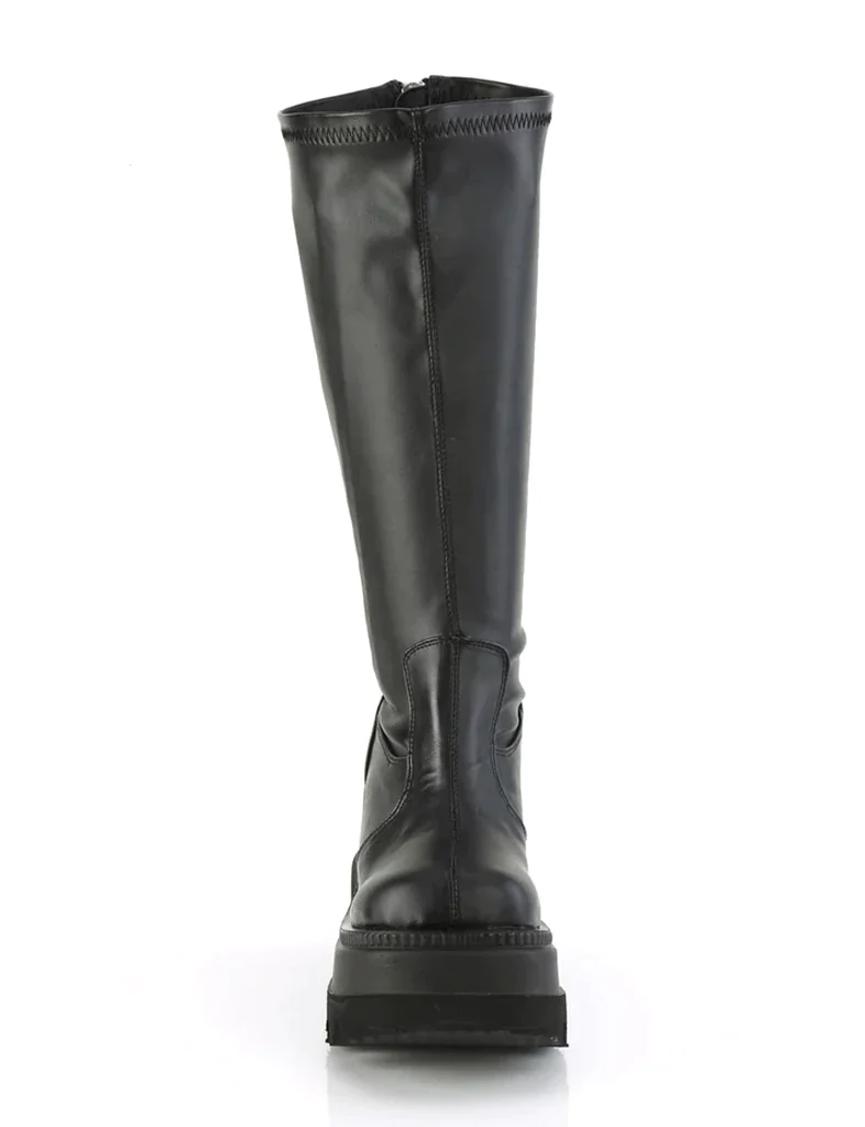 DEMONIA SHAKER 65 WIDE CALF PLATFORM BOOTS - BLACK VEGAN LEATHER - Image 3