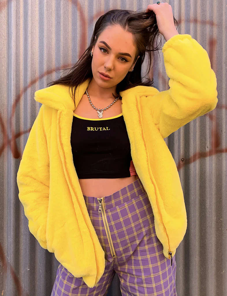 SMILEY FAUX FUR COAT - YELLOW ✰ MADE 4 U ✰ - Image 2