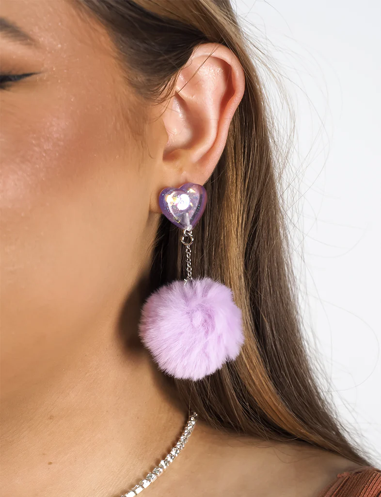 SWEET POM POM EARRINGS - LILAC - Image 2