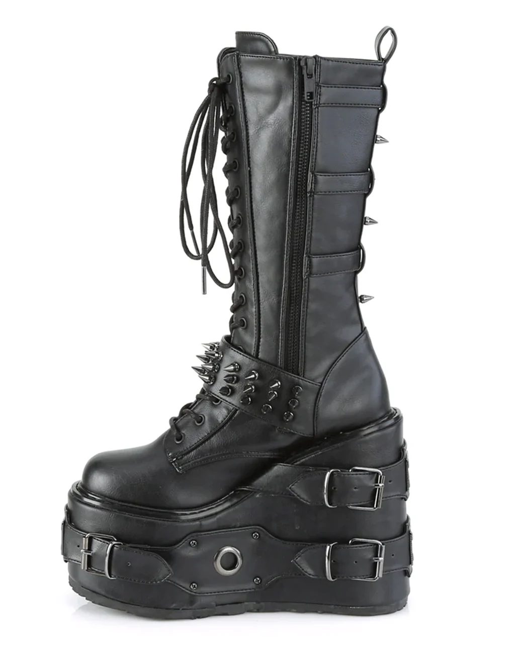 DEMONIA SWING 327 PLATFORM BOOTS - BLACK VEGAN LEATHER - Image 6