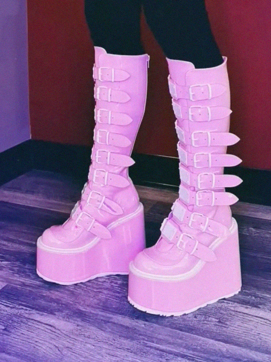DEMONIA SWING-815 BOOTS - BABY PINK HOLOGRAM ✰ PRE ORDER ✰ - Image 3