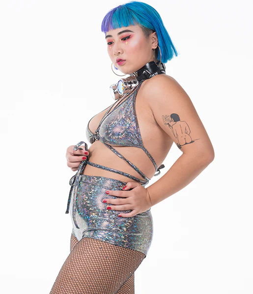 TRIANGLE WRAP TOP - SILVER DISCO BRAWL - Image 9