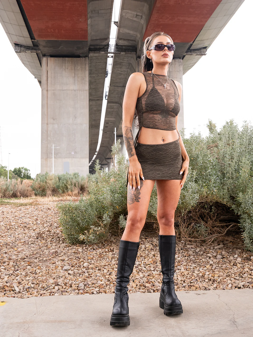 UNITY MESH SKIRT - KHAKI LACE - Image 3