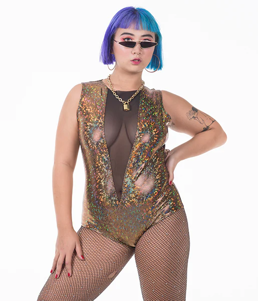 V MESH FRONT BODYSUIT - GOLD RUSH - Image 6